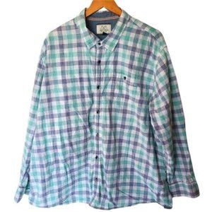 Flag & Anthem Mens Green Plaid‎ Long Sleeve Button-Down Shirt XXXL Cotton